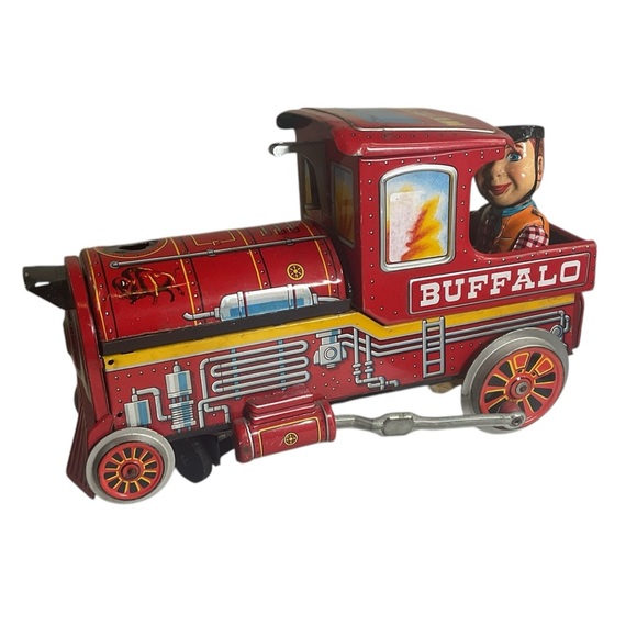 VTG. BATTERY OP TIN TOY LITHIO TRAIN TRADE MARK LOCOMOTIVE RAILROAD BUFFALO - Picture 1 of 10